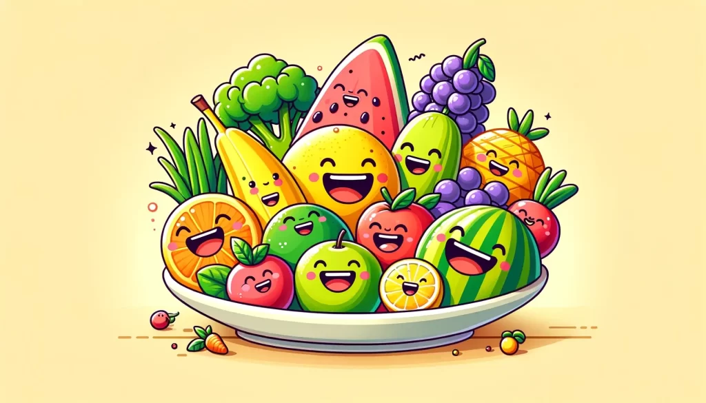 Lachendes Obst und Gemüse: Soll heißen: In der Darmsanierung sind gesunde Lebensmittel elementar.
